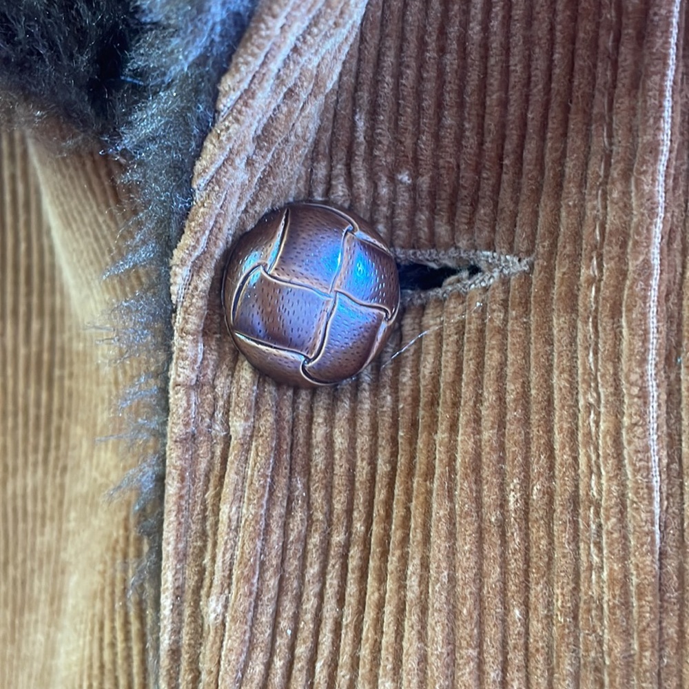 Corduroy Puffer Coat with Faux Fur Collar - Brown - Picture 3 of 12